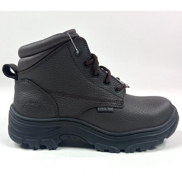 Skechers Work Steel Toe Boot Mens Wide Fit Brown Leather Safety Slip Resistant - Picture 1 of 13